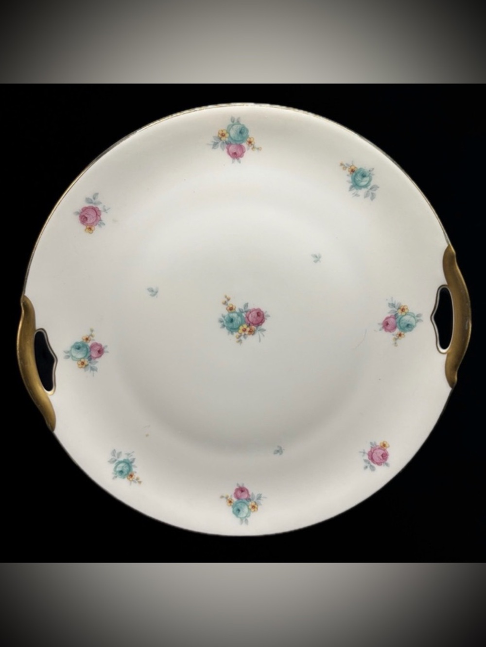 KPM Vintage Floral Gold Trim Handled Porcelain Serving Plate Platter Serveware